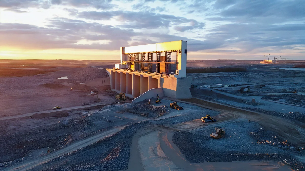 Remote Canadian hydroelectric project at sunrise