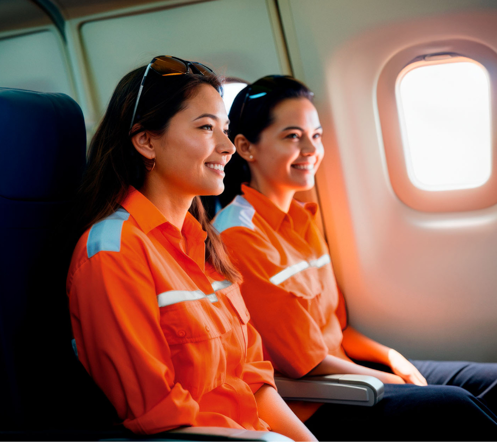 female-fifo-workers-smiling-seated-plane