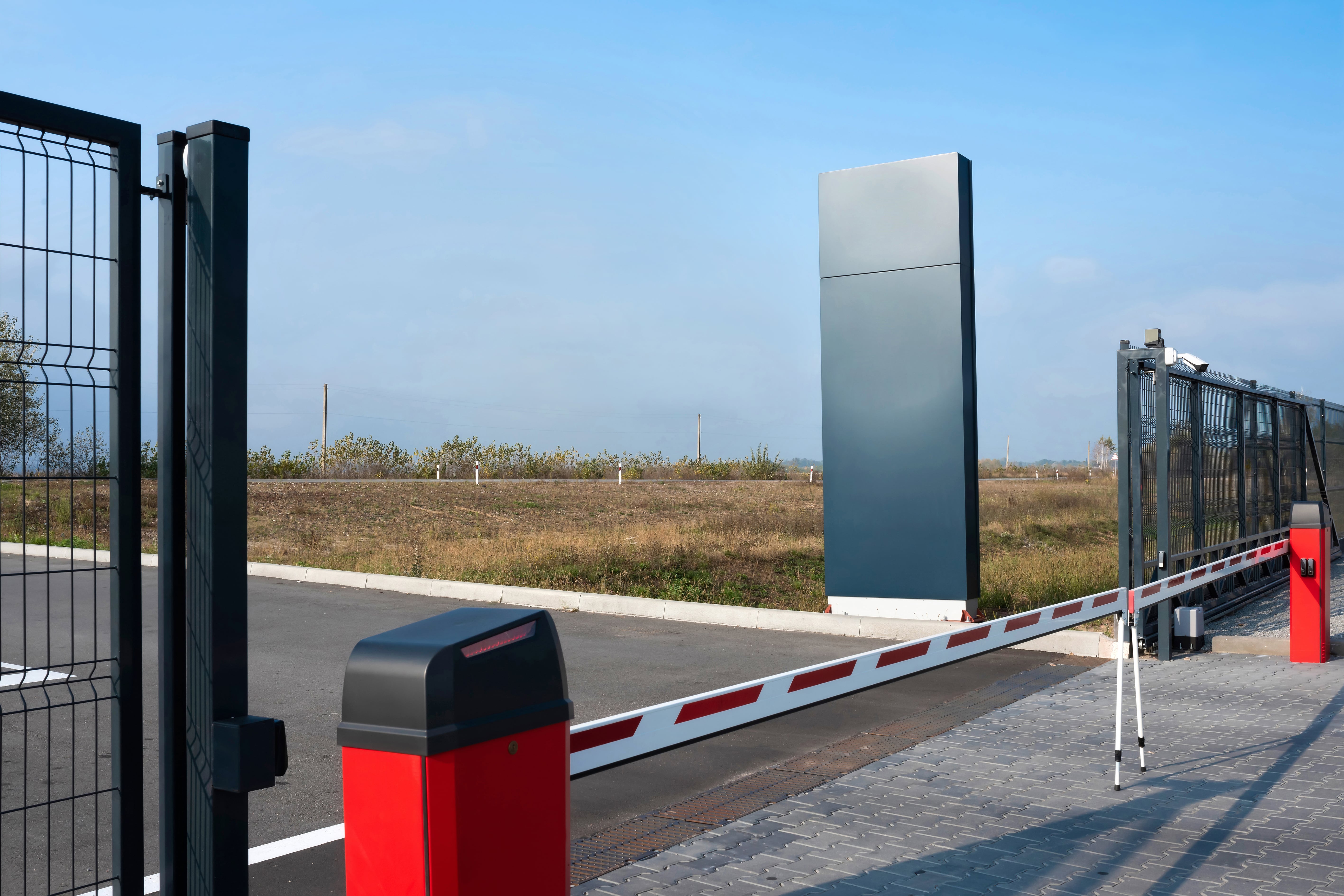 Security check point with a gate that remains open.