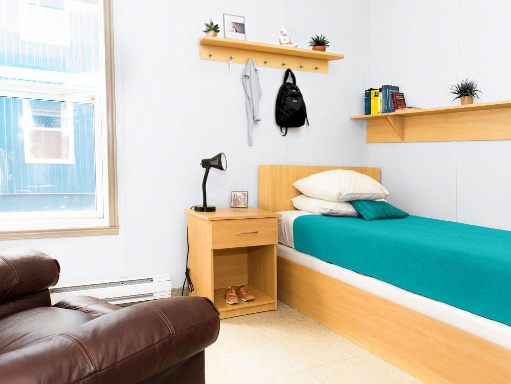 Bedroom of a worker at an oil sands camp in Fort McMurray, Canada.