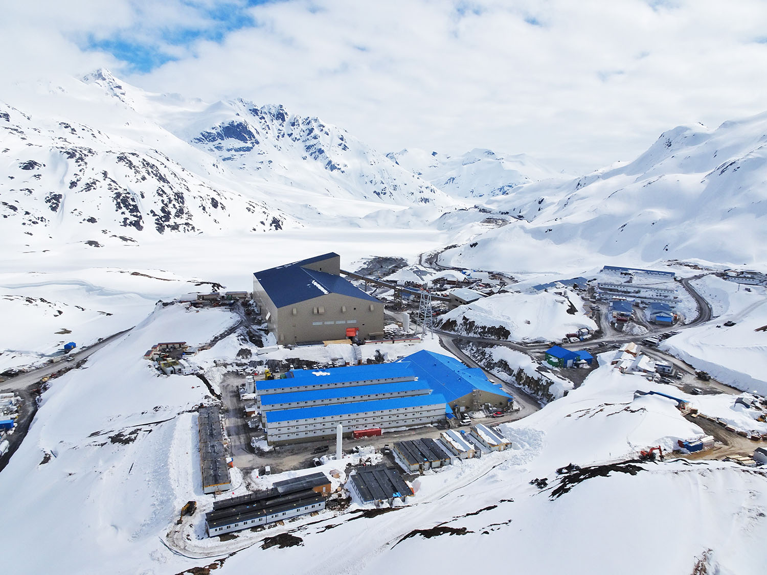 Aerial view of a mining camp located in British Columbia, Canada.