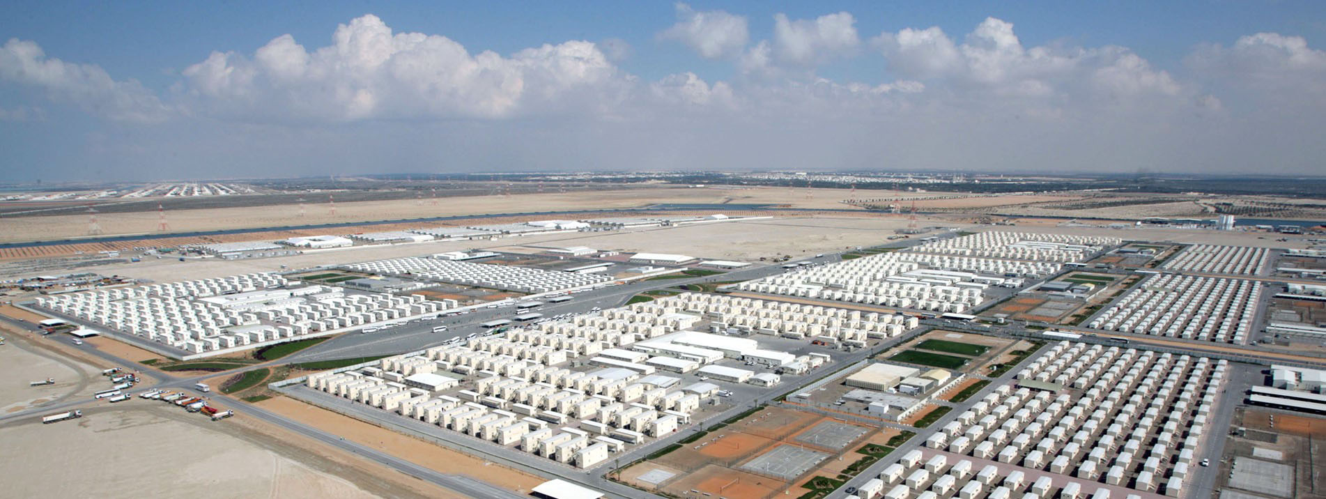 Aerial perspective of a workforce camp in the United Arab Emirates.